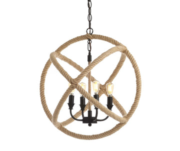Soka 20" Adjustable Globe Metal/Rope LED Pendant - JONATHAN Y